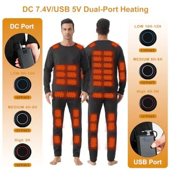 Heated Thermal Underwear Set 42 Heating Zones Electric Pants Top Batteries